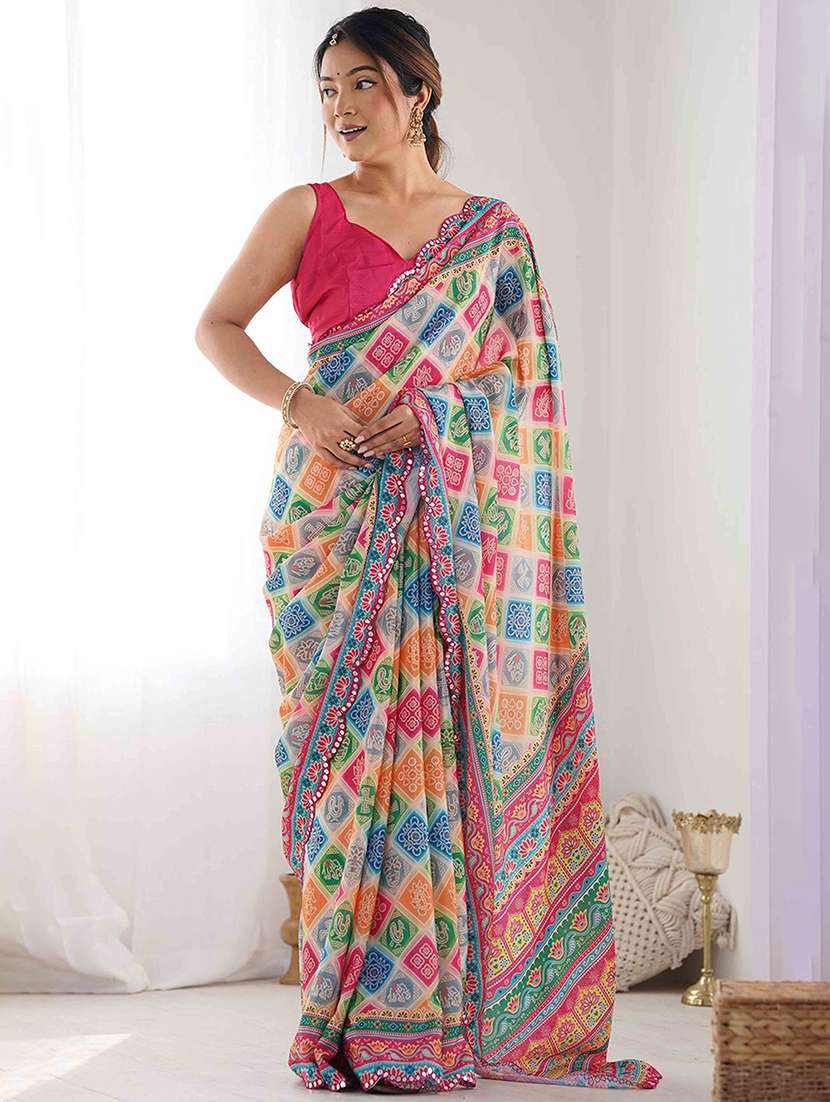 women printed casual wear saree with blouse - 21976143 - Standard Image - 1