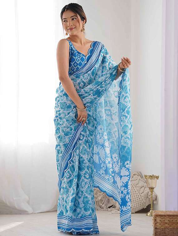 women printed casual wear saree with blouse