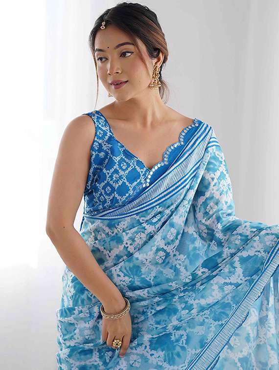 women printed casual wear saree with blouse - 21976147 -  Standard Image - 4