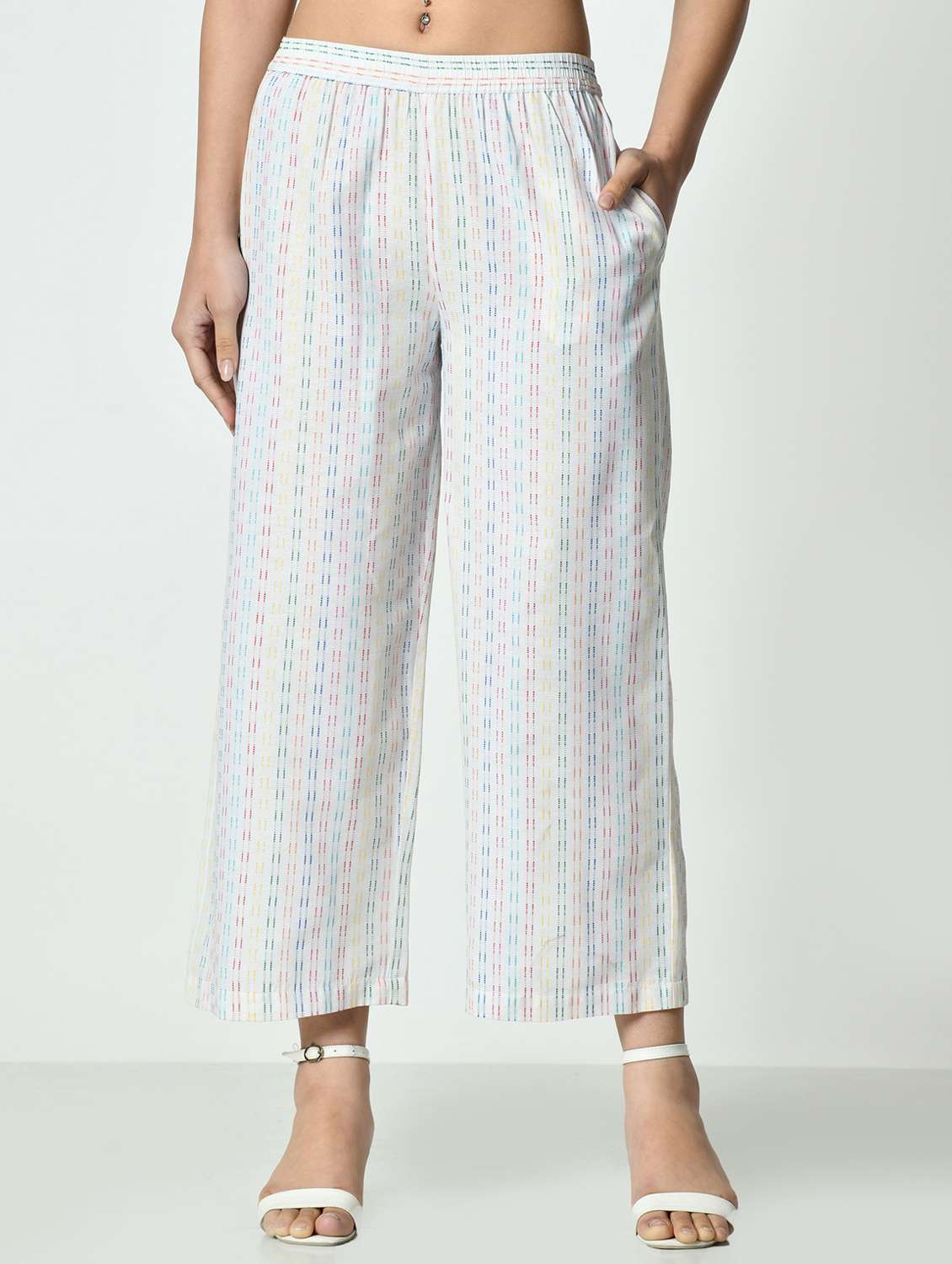 women self designed mid rise staright fit palazzo