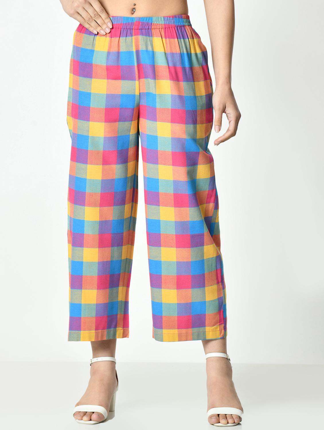  women checkered mid rise straight palazzo - 21976175 -  Zoom Image - 0