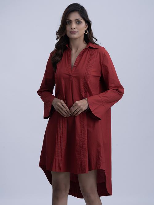 women solid collared long sleeve high low dress - 21976208 -  Standard Image - 0