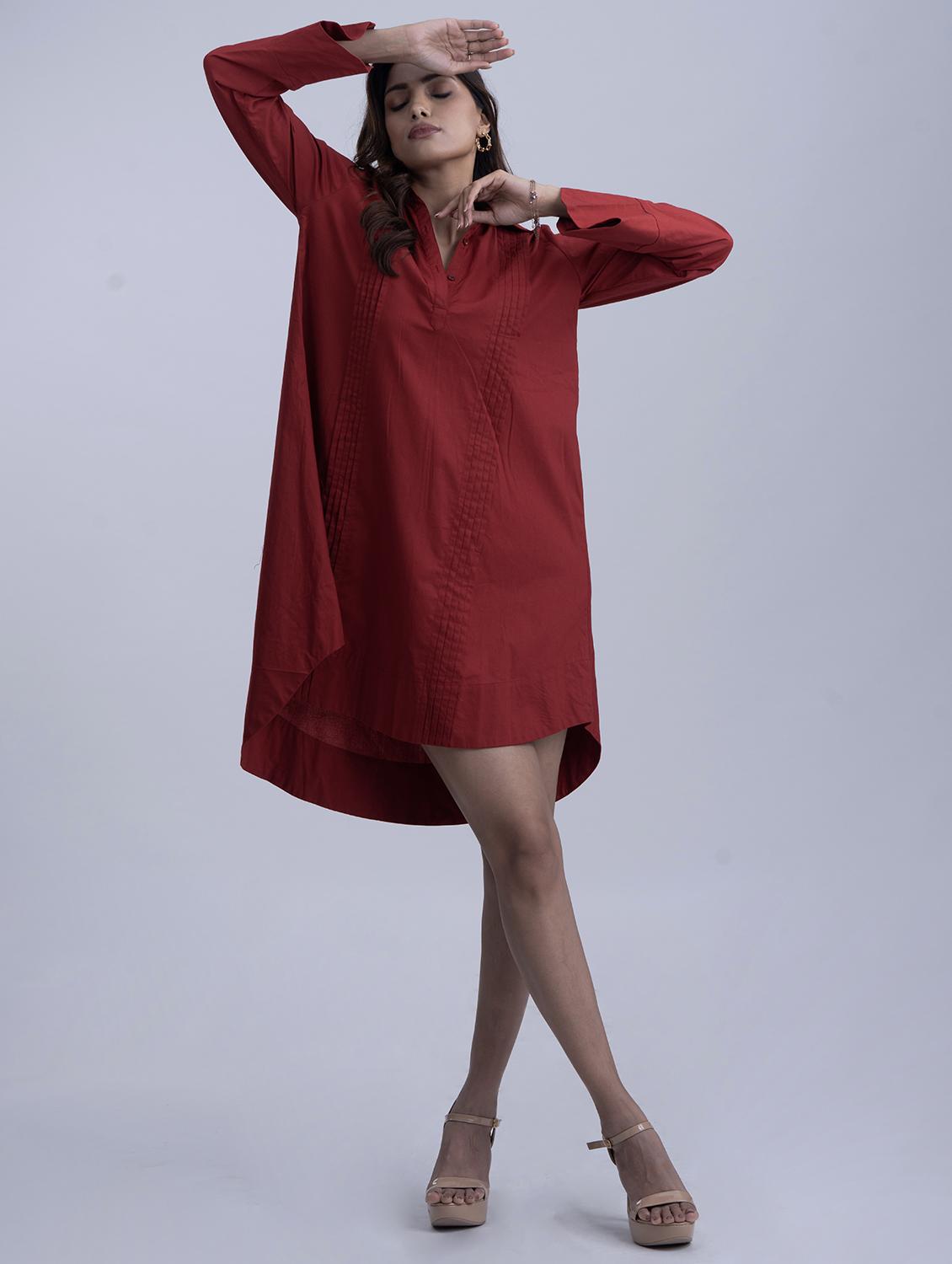 women solid collared long sleeve high low dress - 21976208 - Standard Image - 4