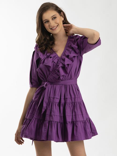 purple cotton aline dress - 21976209 - Standard Image - 0