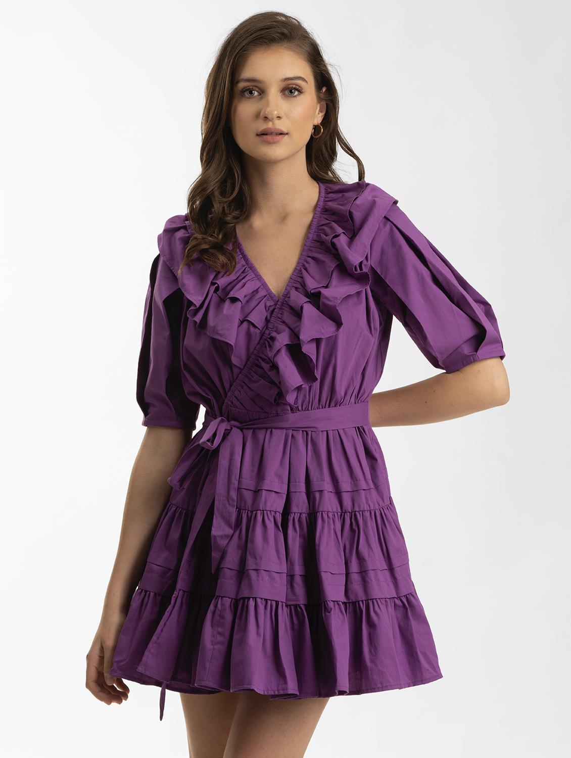purple cotton aline dress - 21976209 - Standard Image - 1