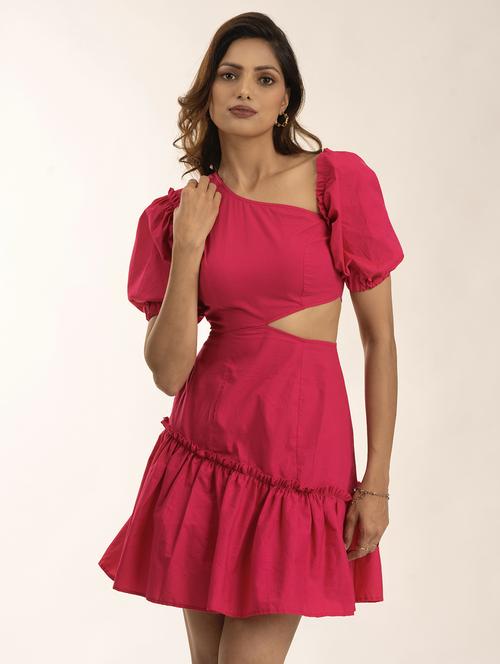 women solid puff sleeve cut out tiered dress - 21976210 - Standard Image - 0