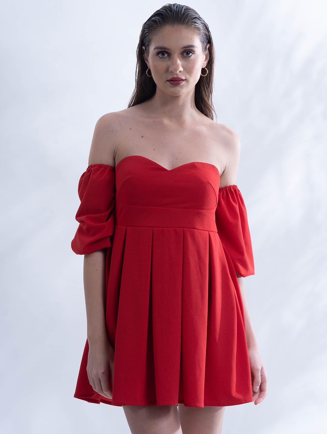 women red solid fit and flared tube dress - 21976214 - Zoom Image - 0