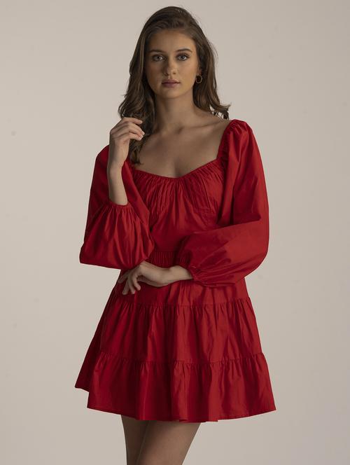 women solid long sleeve tiered dress - 21976224 -  Standard Image - 0