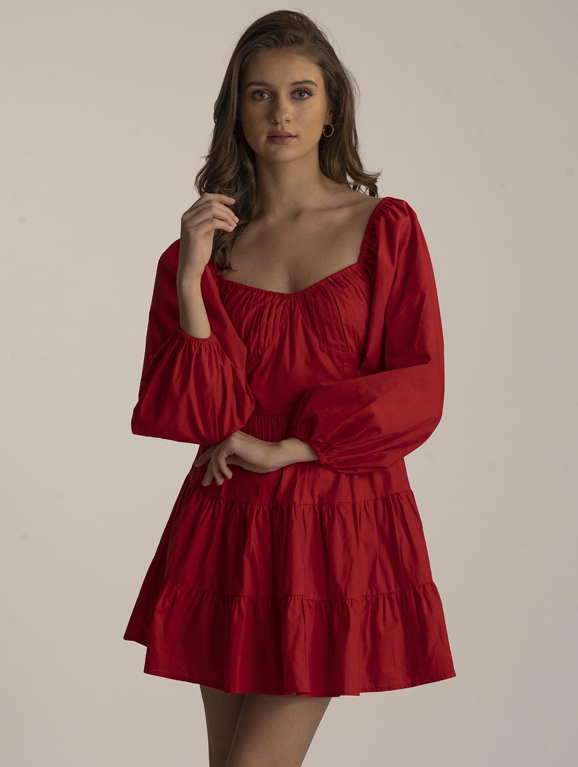 women solid long sleeve tiered dress - 21976224 -  Zoom Image - 0