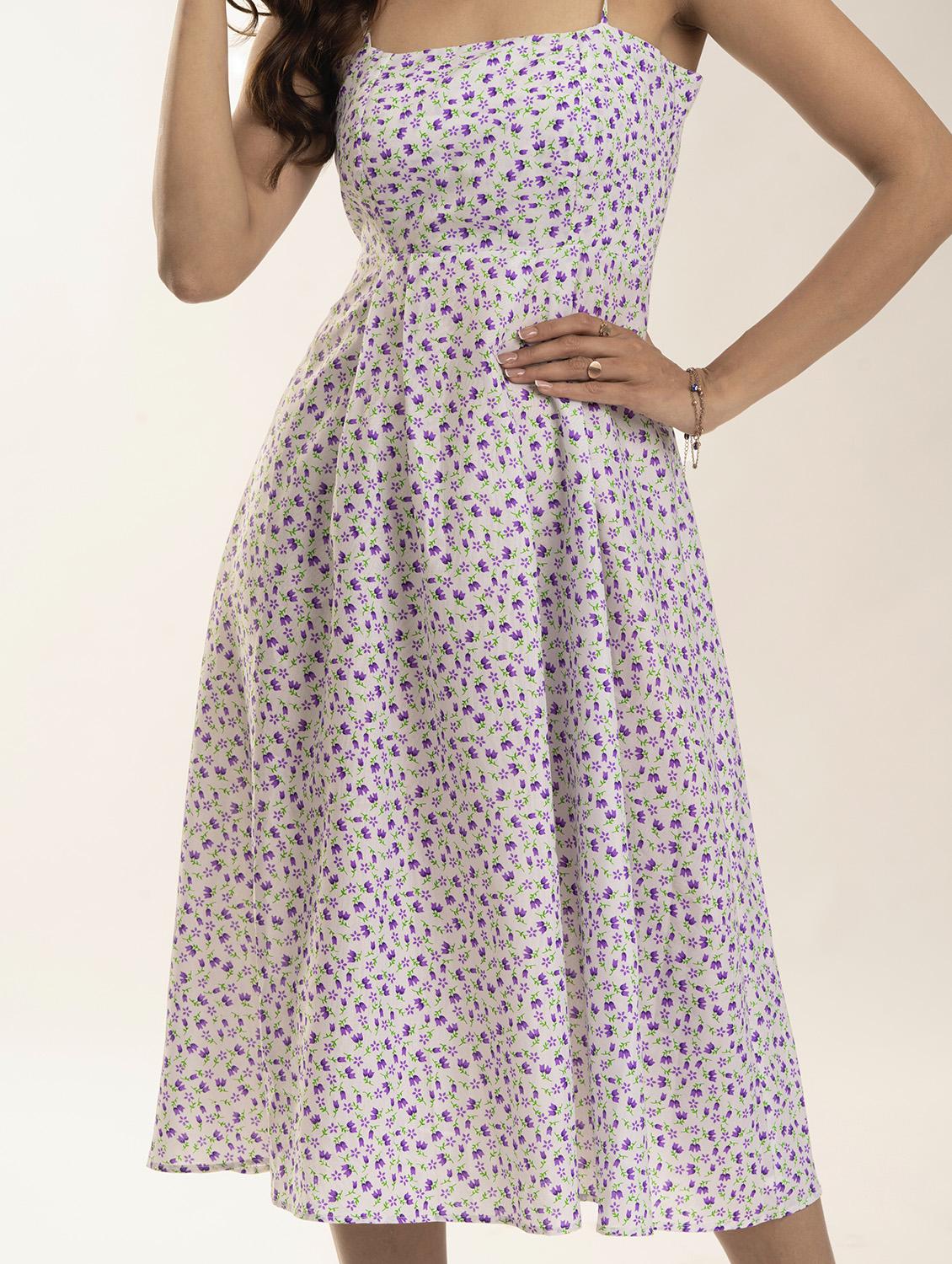 women floral print shoulder strap a-line dress - 21976225 - Standard Image - 4