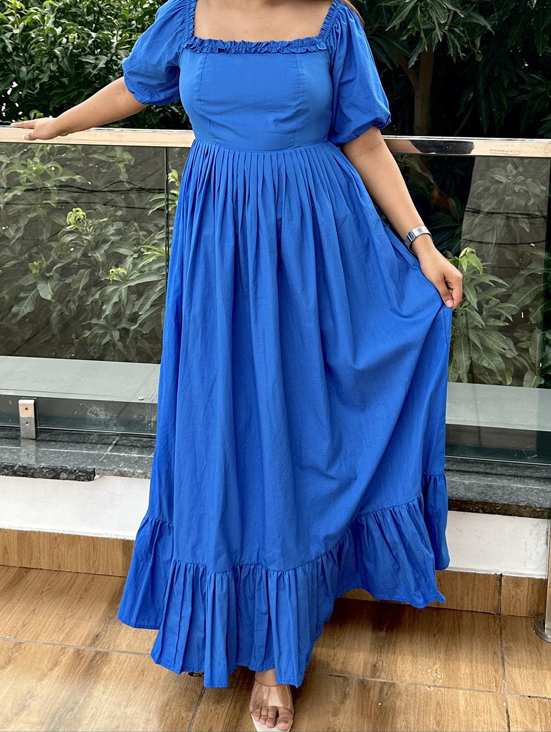 women blue solid puff sleeve tiered dress - 21976231 - Standard Image - 4