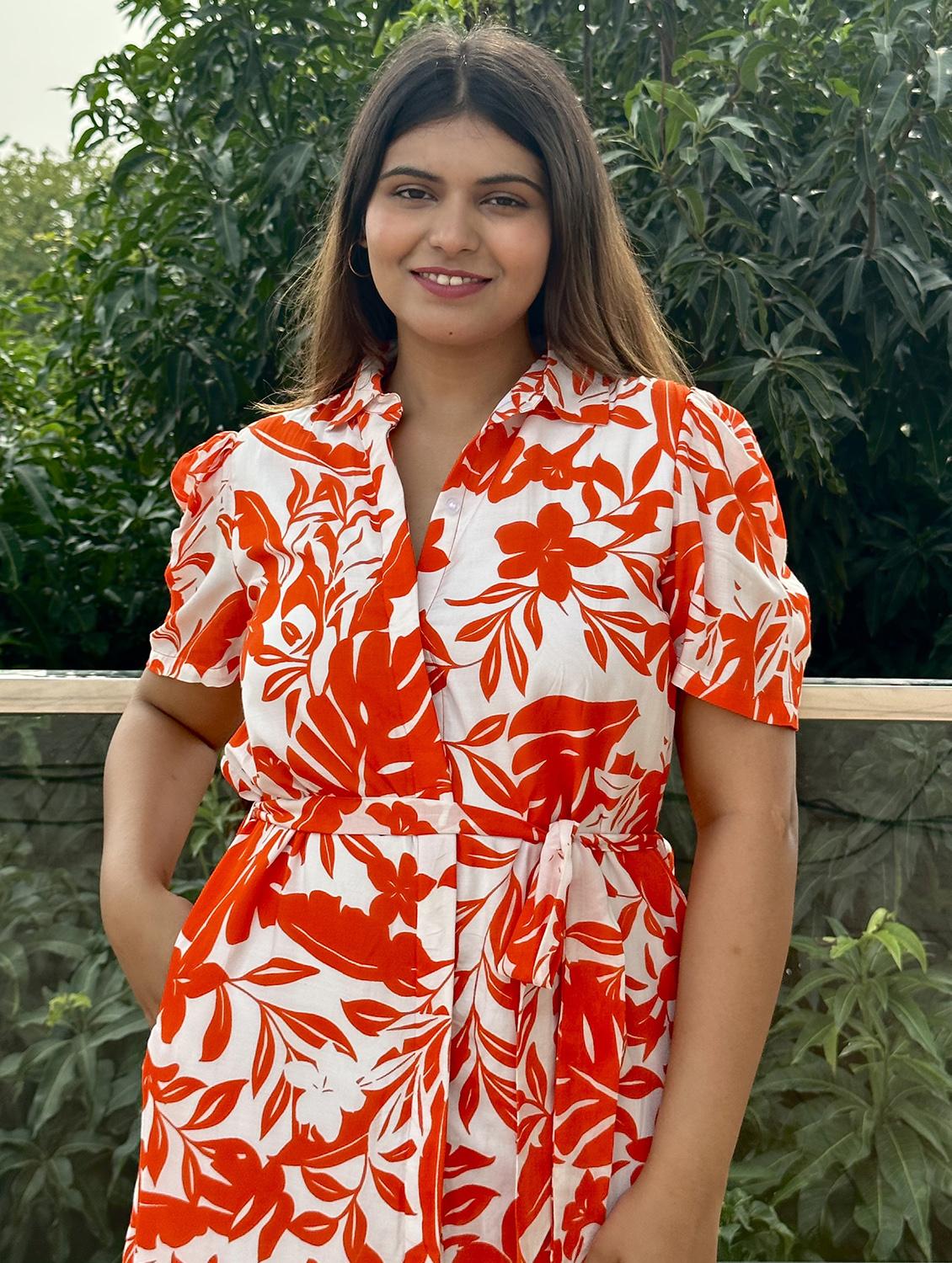 women printed puff sleeve collared shirt dress - 21976233 - Standard Image - 4