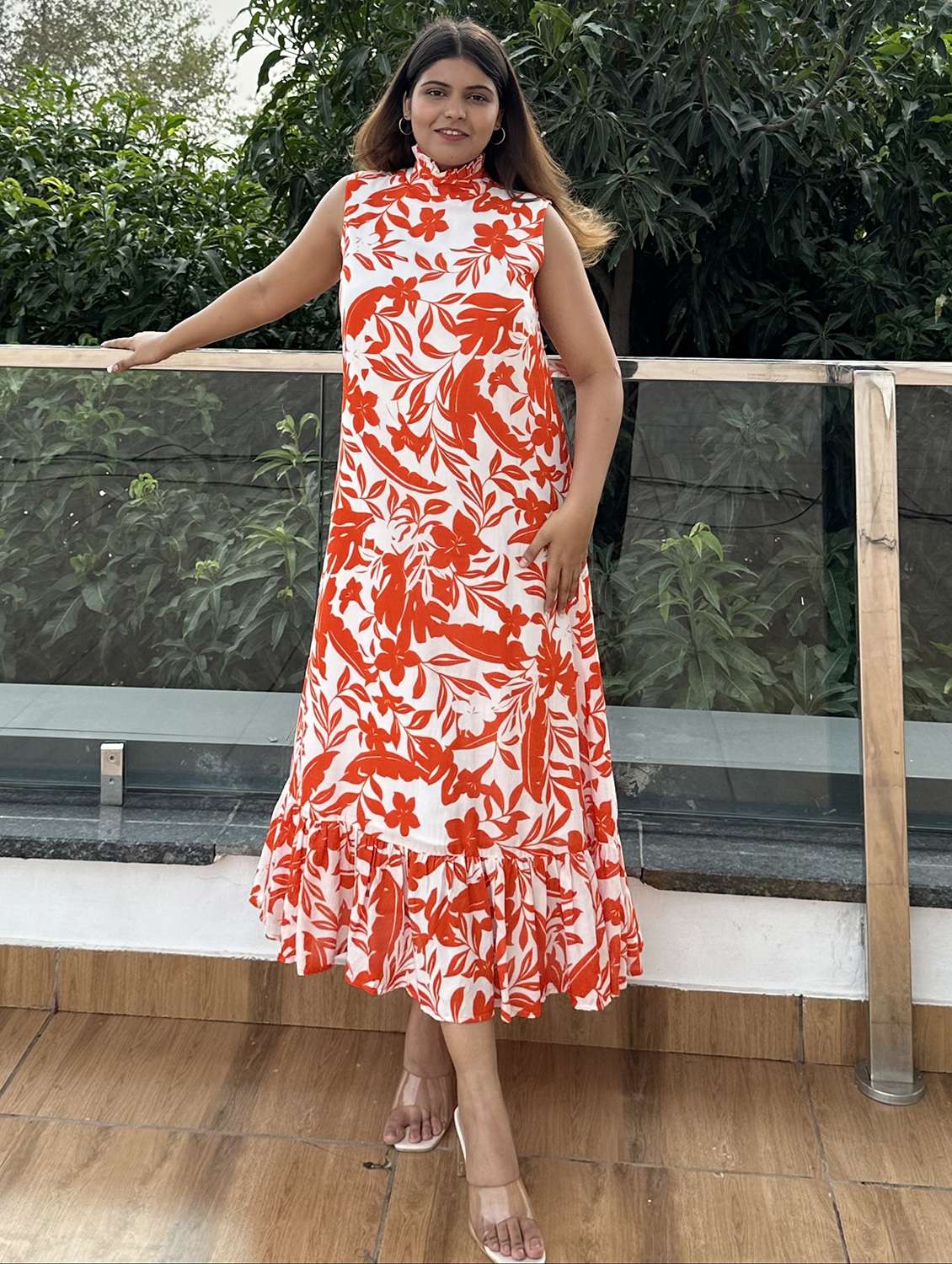 women printed high neck sleeveless a-line dress - 21976234 -  Standard Image - 1