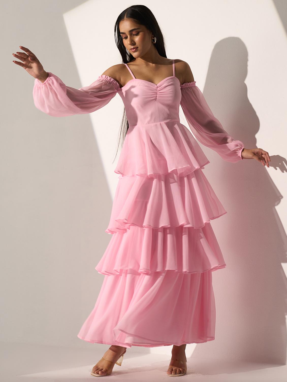 women solid off shoulder layered maxi dress - 21976244 - Standard Image - 1
