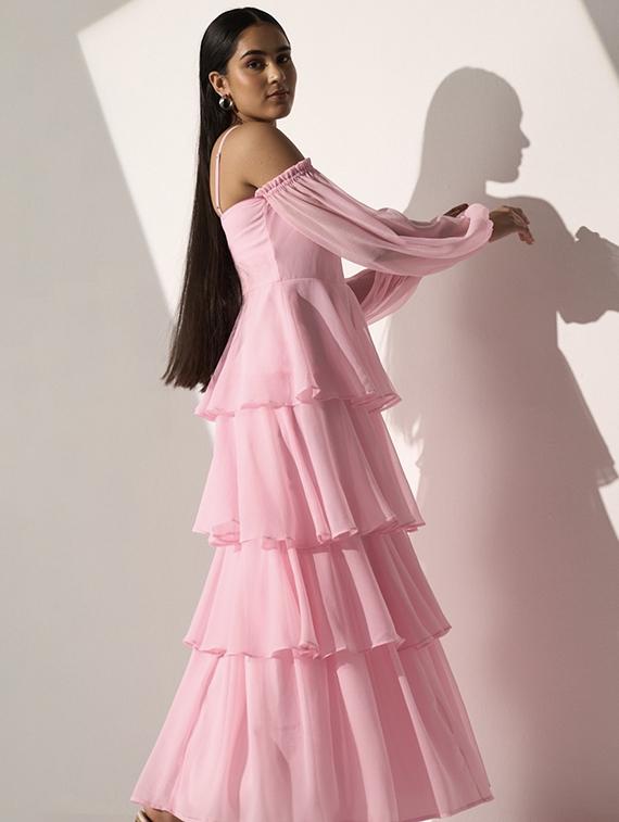 women solid off shoulder layered maxi dress - 21976244 - Standard Image - 4