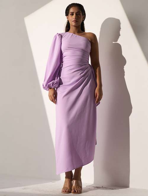 women lavender single shoulder asymmetric dress - 21976248 - Standard Image - 0
