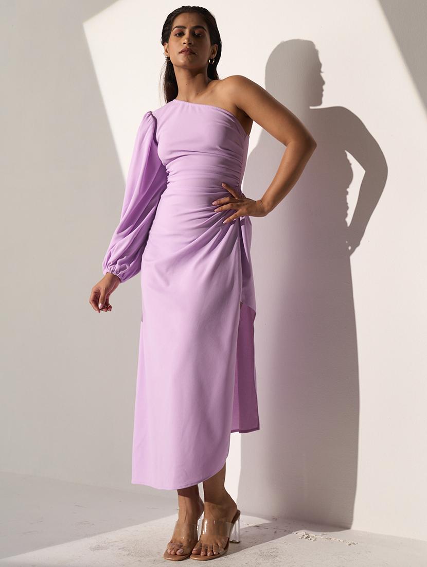 women lavender single shoulder asymmetric dress - 21976248 - Standard Image - 1