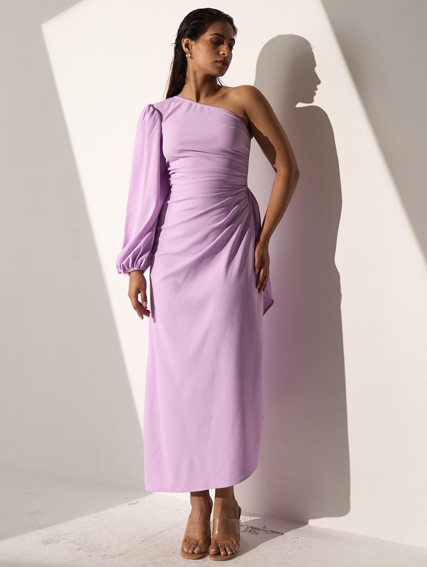 women lavender single shoulder asymmetric dress - 21976248 - Standard Image - 4