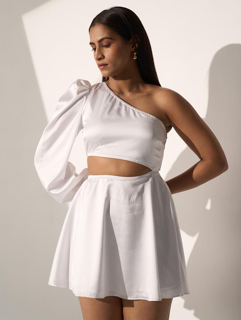 women solid single shoulder cut out a-line dress - 21976250 - Standard Image - 4