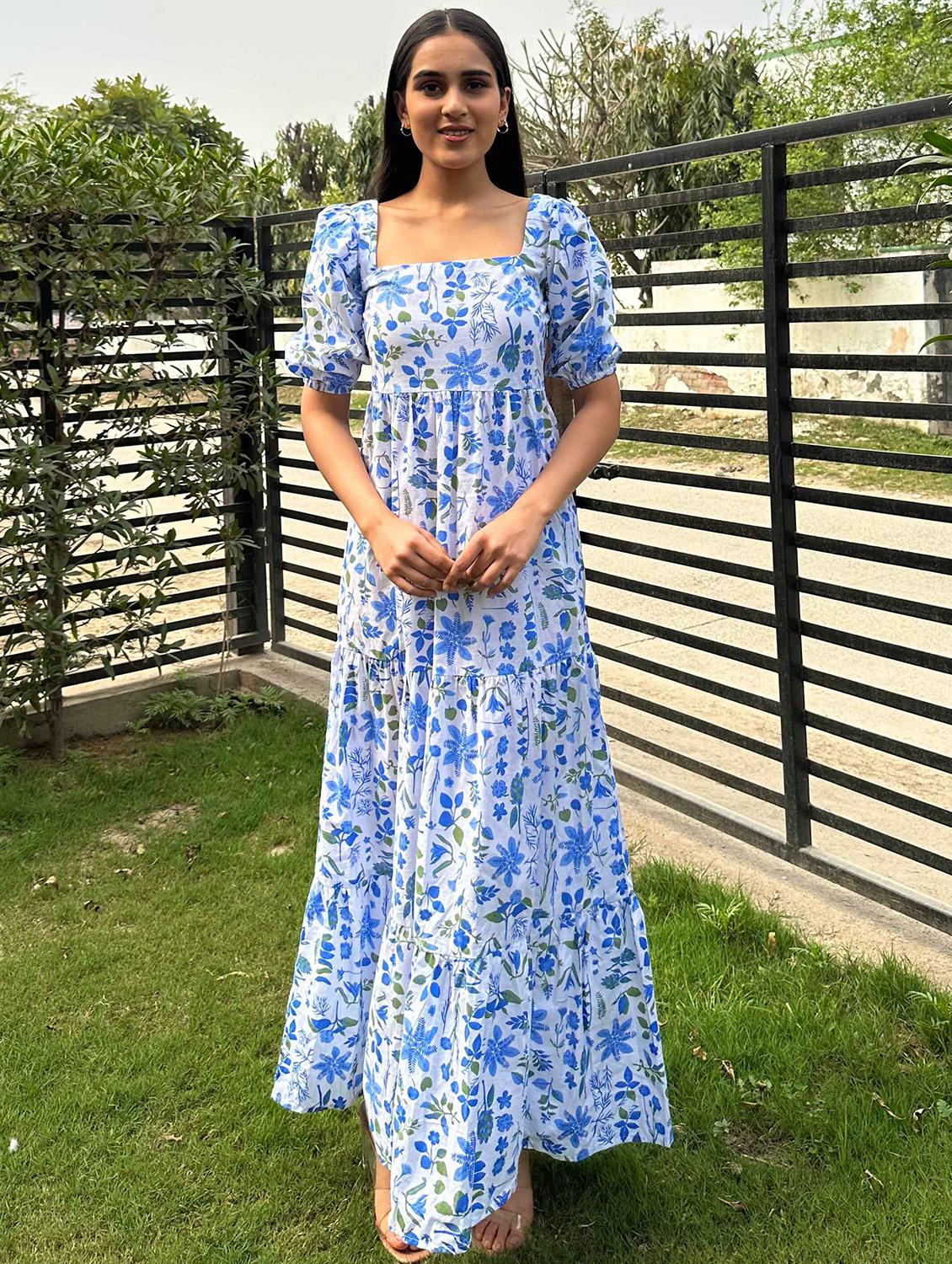 women floral print puff sleeve tiered maxi dress - 21976253 -  Standard Image - 1