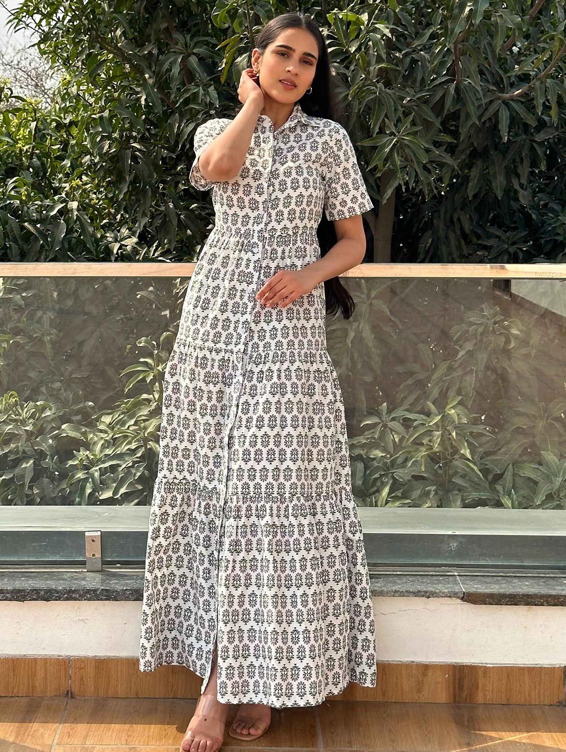 women printed short sleeve tiered maxi dress - 21976255 -  Zoom Image - 0