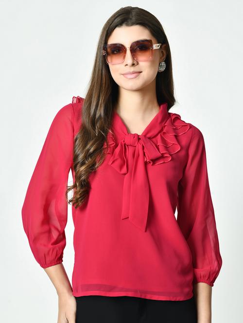 women pink solid puff sleeve regular top - 21976317 -  Standard Image - 0