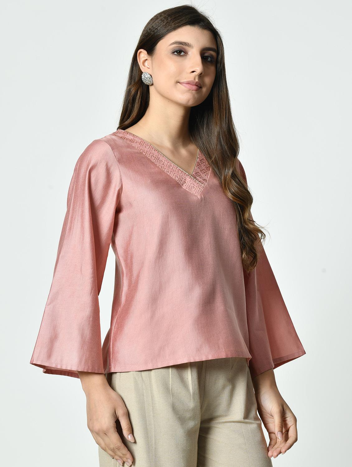 women pink solid bell sleeve regular top - 21976323 -  Standard Image - 1