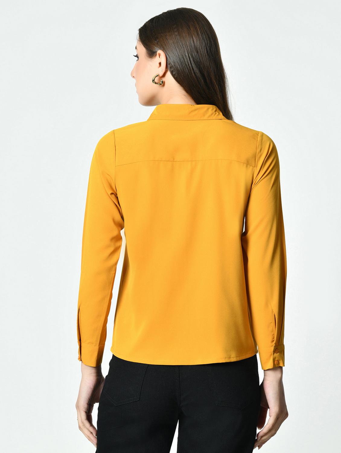 women yellow solid collared long sleeve shirt - 21976373 - Standard Image - 4
