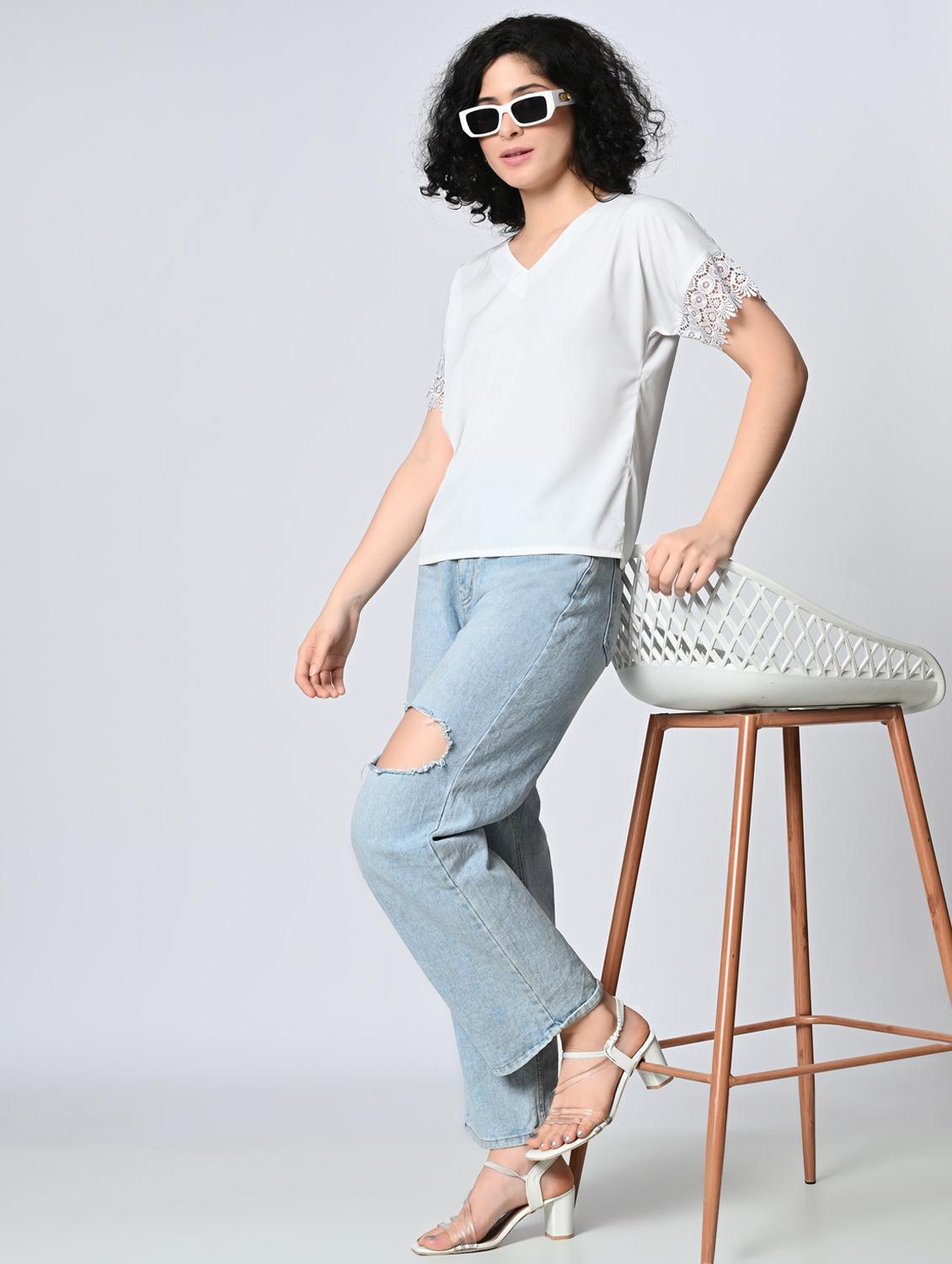 women white soldi lace detailed regular top - 21976378 - Standard Image - 4