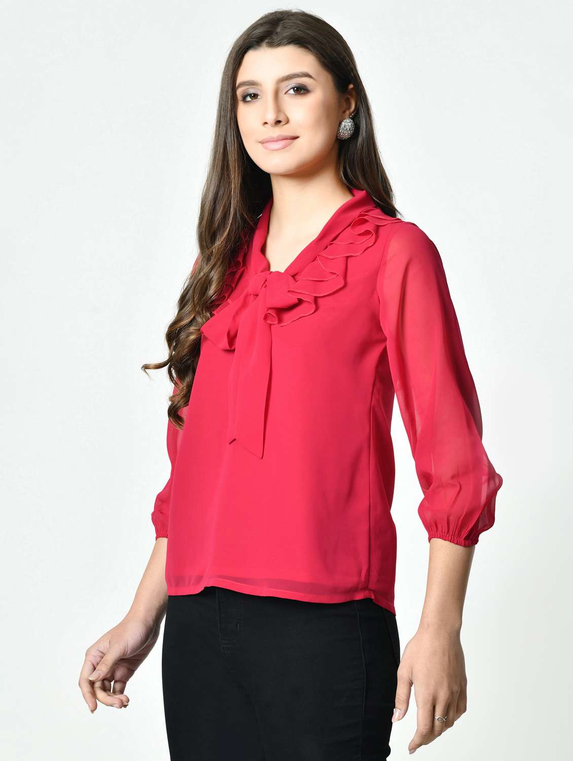 women pink solid puff sleeve regular top - 21976379 -  Standard Image - 1