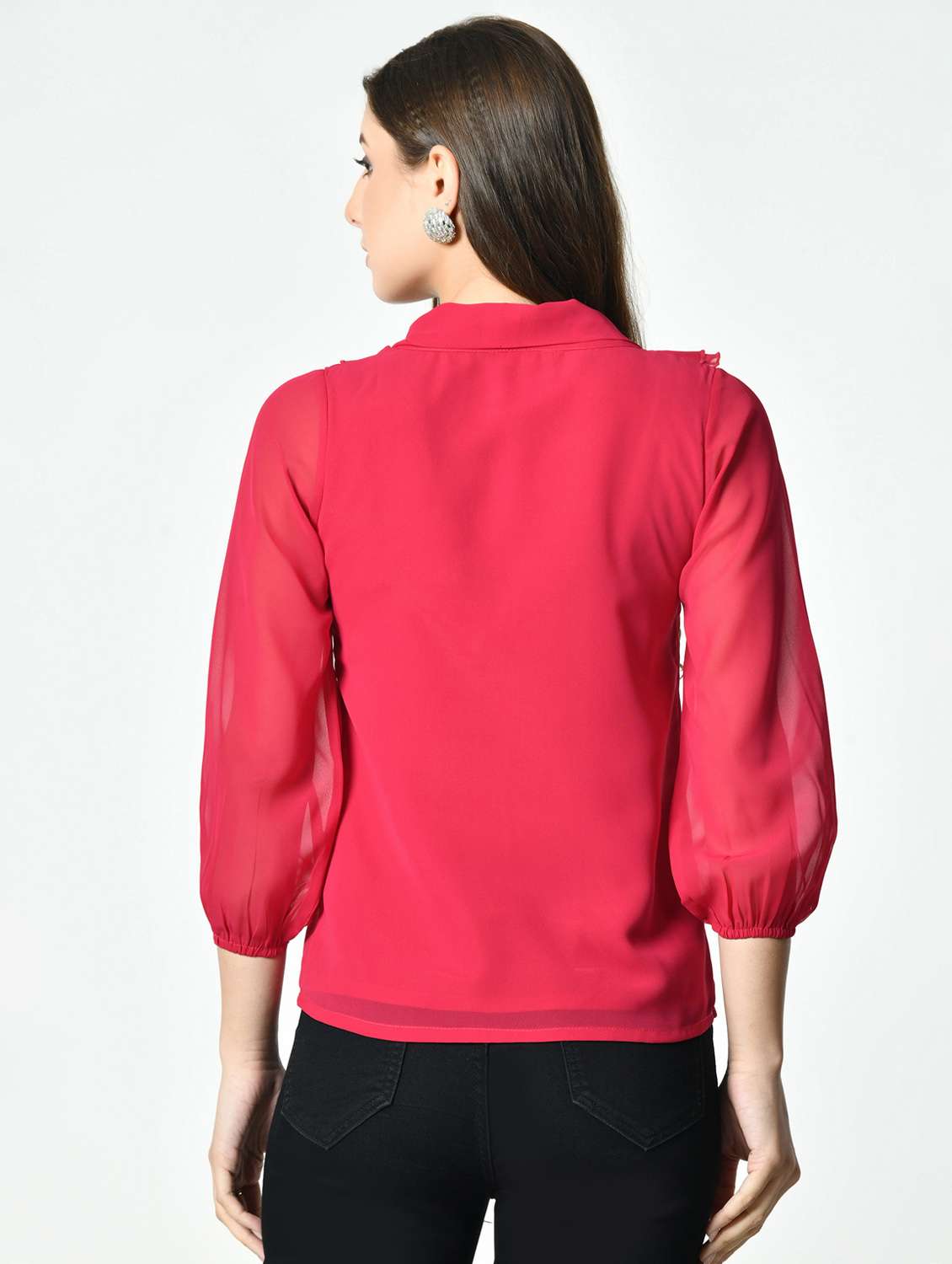 women pink solid puff sleeve regular top - 21976379 -  Standard Image - 4