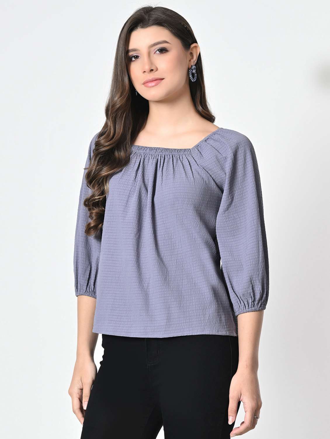 women lavender solid puff sleeve regular top - 21976380 -  Standard Image - 1