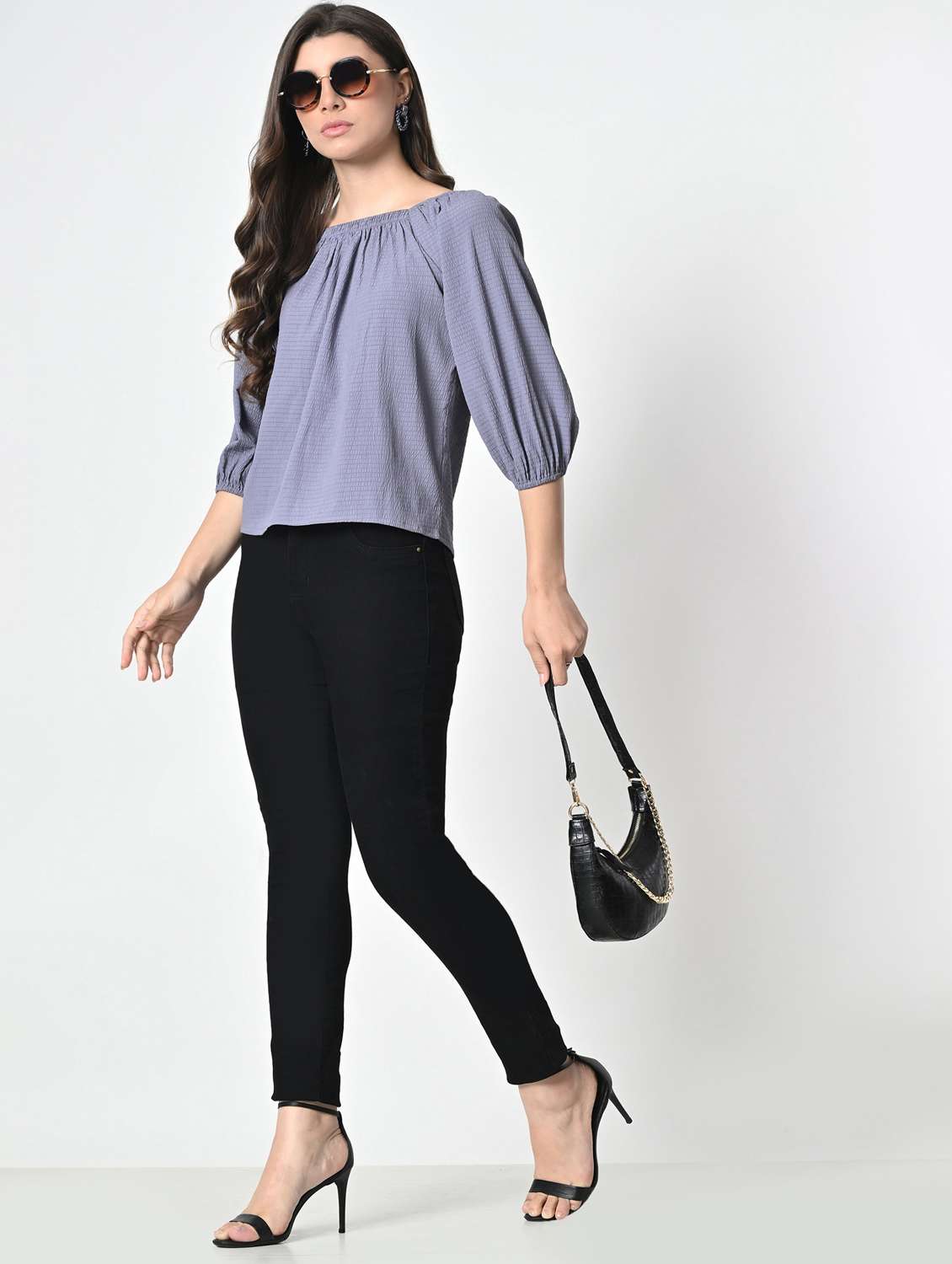 women lavender solid puff sleeve regular top - 21976380 -  Standard Image - 4