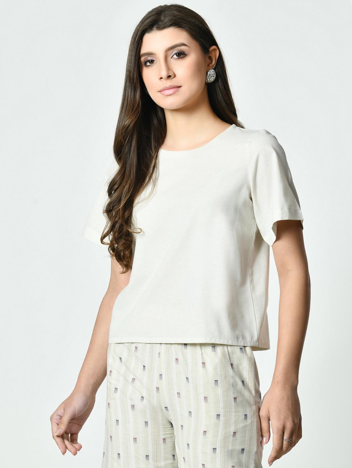 women white solid short sleeve regular top - 21976381 - Standard Image - 1