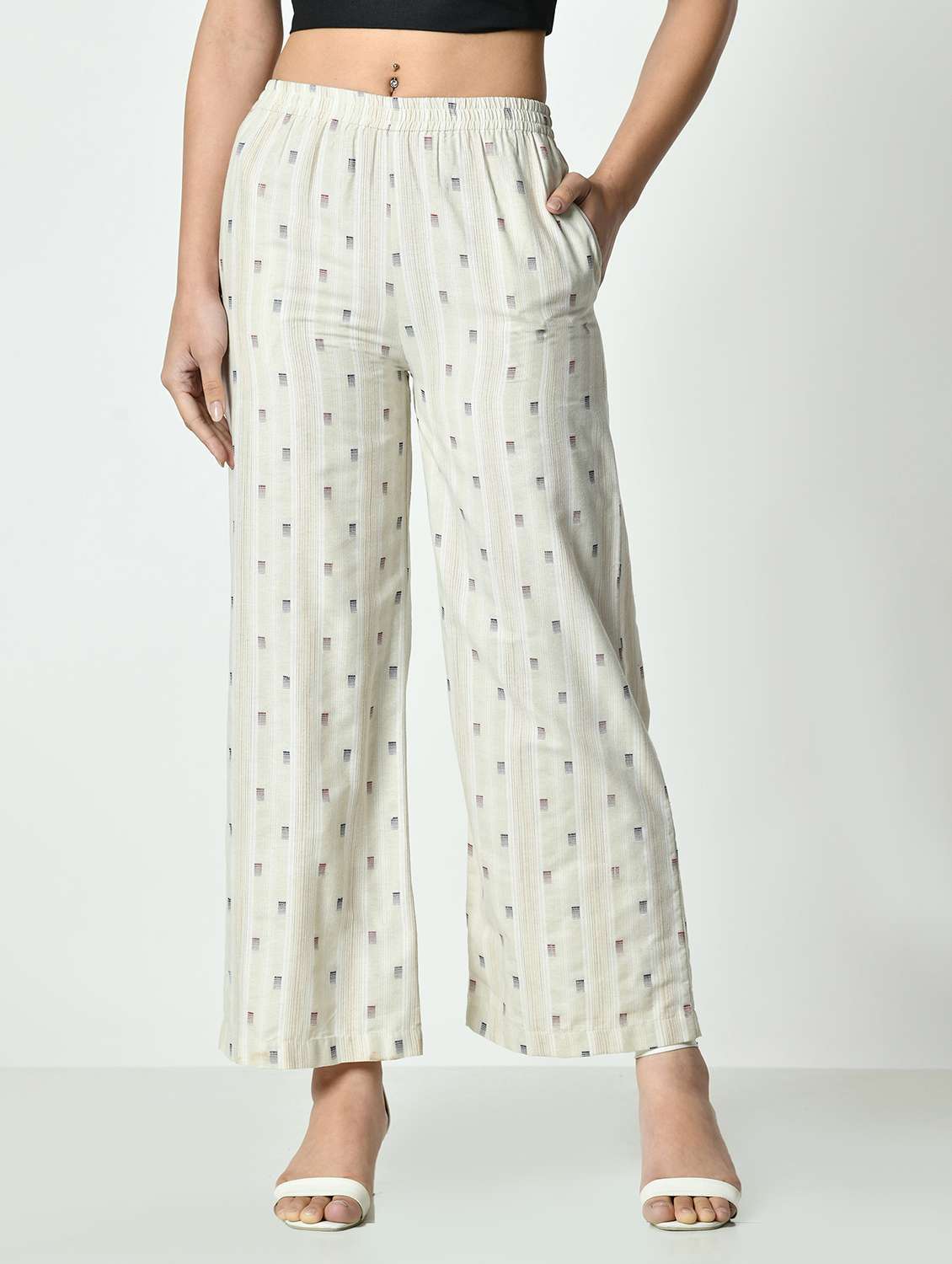 women printed mid rise straight palazzo