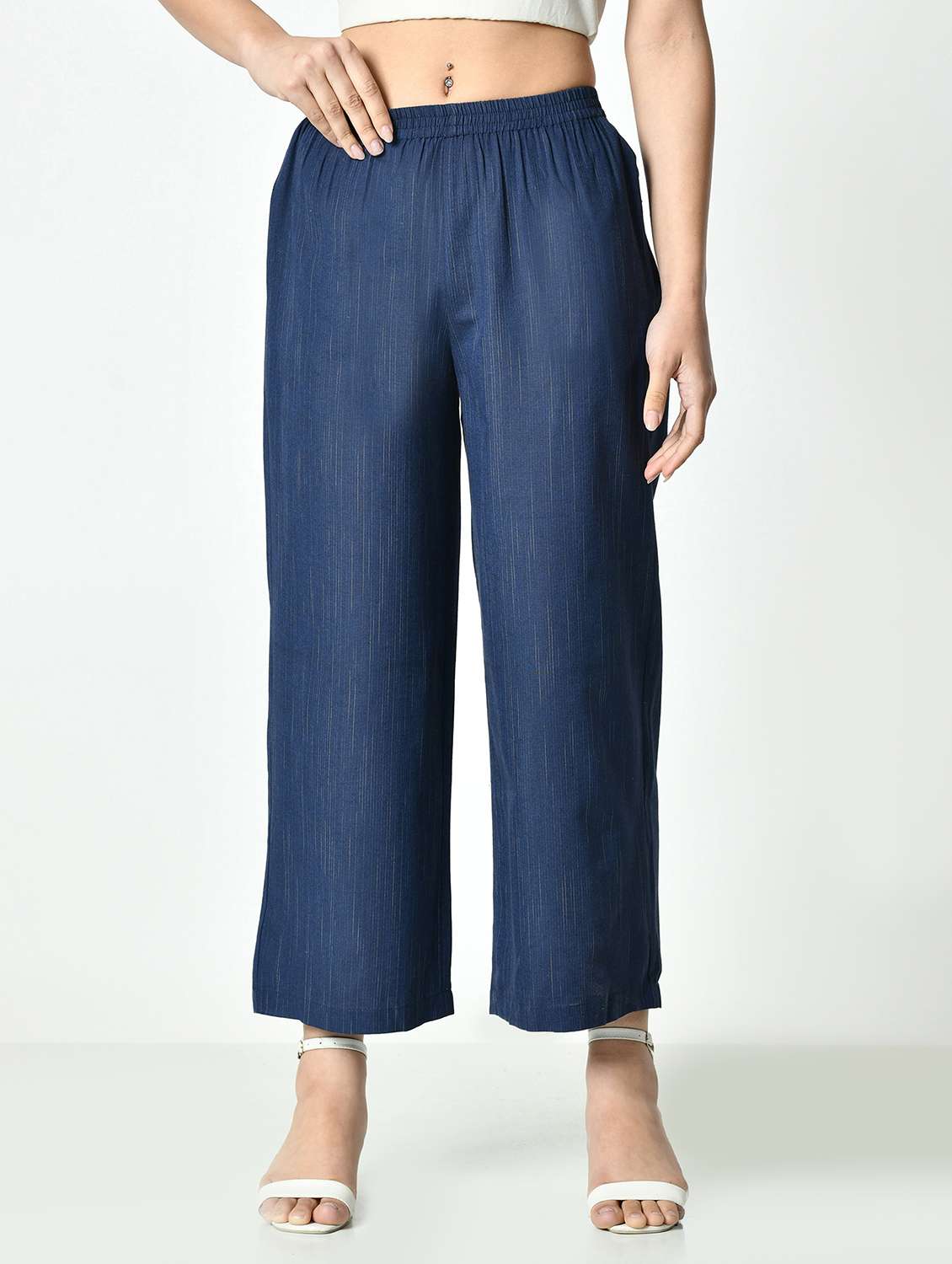 women self designed mid rise straight palazzo