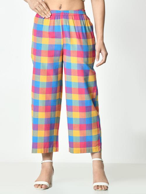 women checkered mid rise straight palazzo - 21976392 -  Standard Image - 0