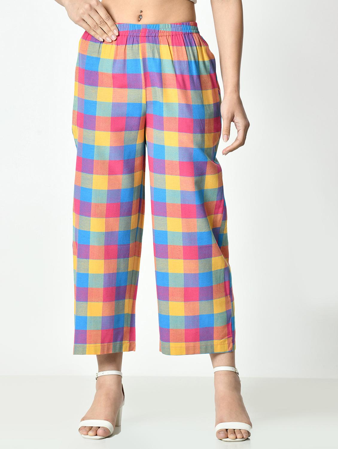 women checkered mid rise straight palazzo - 21976392 -  Zoom Image - 0