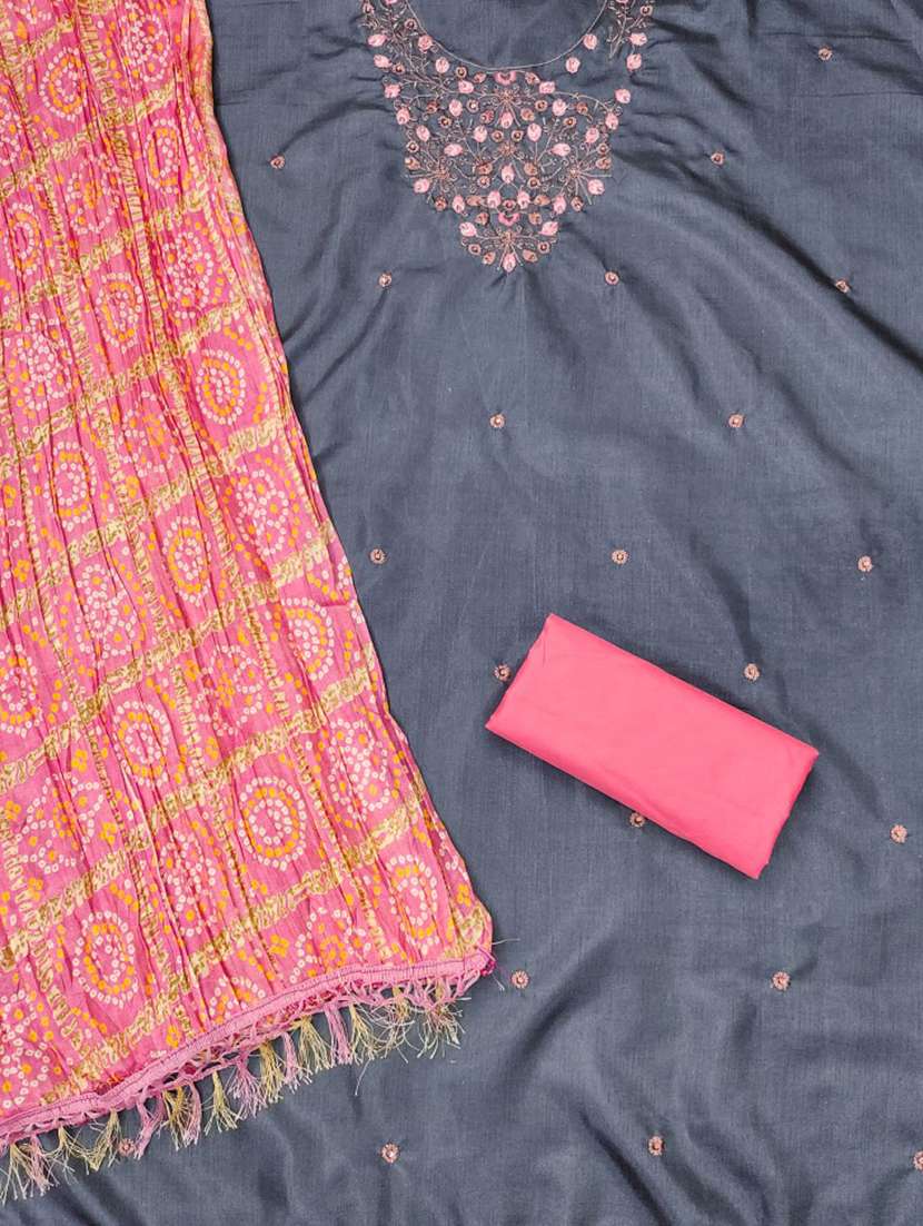 women solid with work embroidered unstitched suit set - 21976415 -  Standard Image - 1