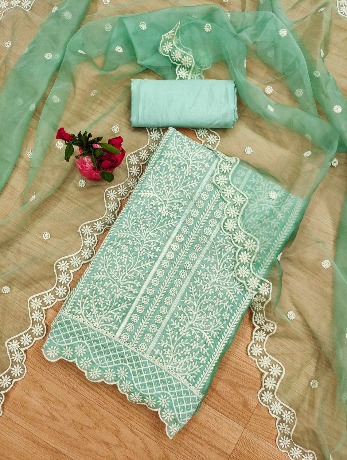 women solid with work embroidered unstitched suit set - 21976422 -  Standard Image - 1