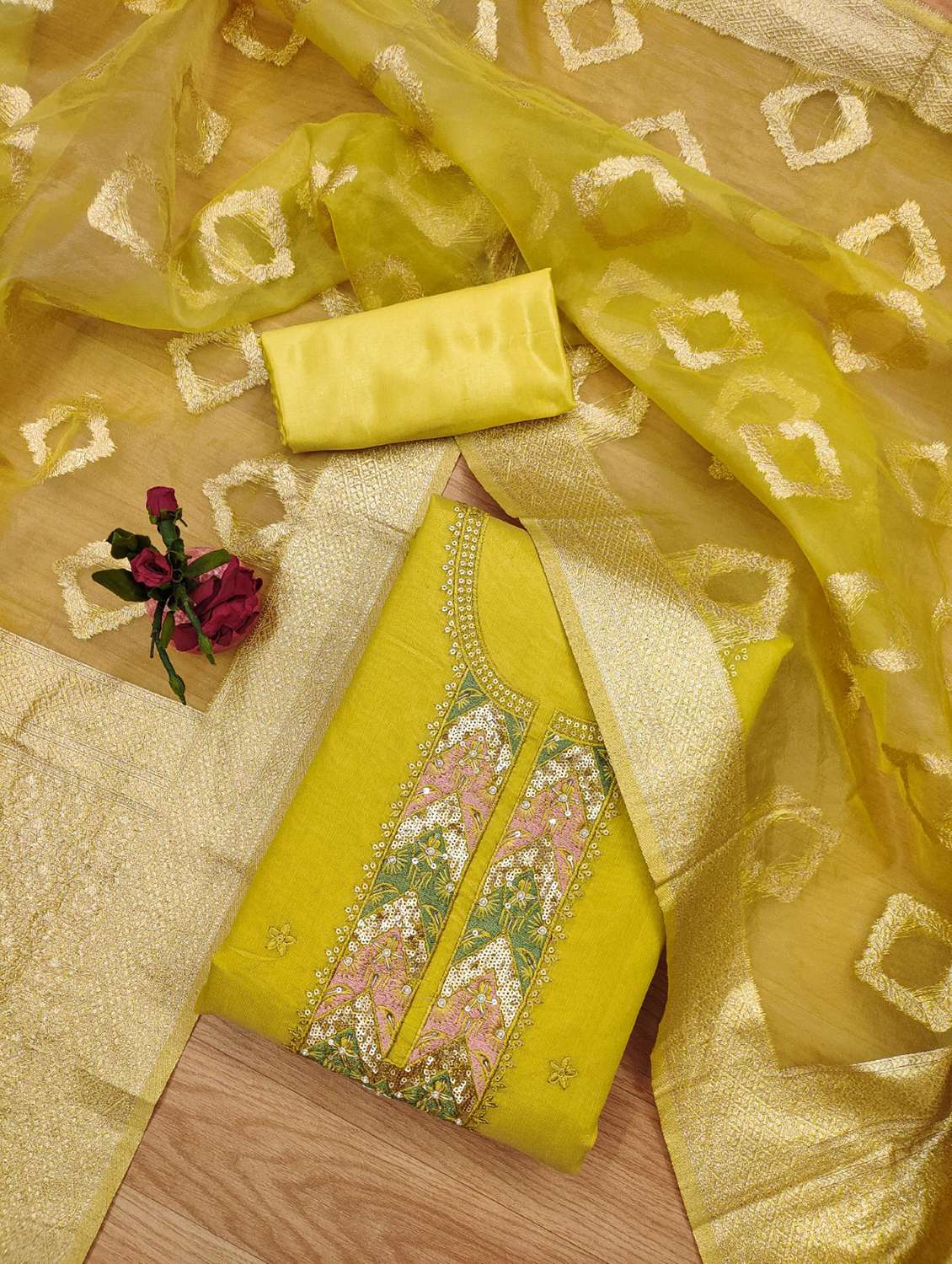 women solid with work embroidered unstitched suit set - 21976425 -  Standard Image - 1