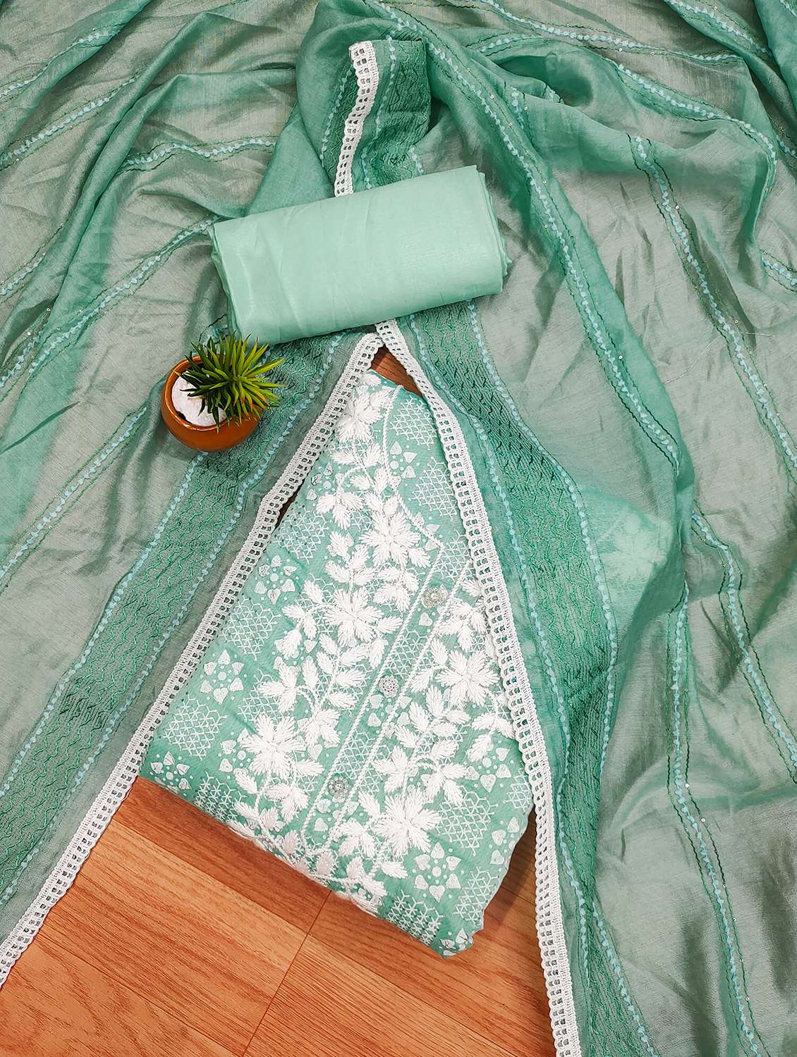 women printed embroidered unstitched suit set - 21976430 -  Standard Image - 1