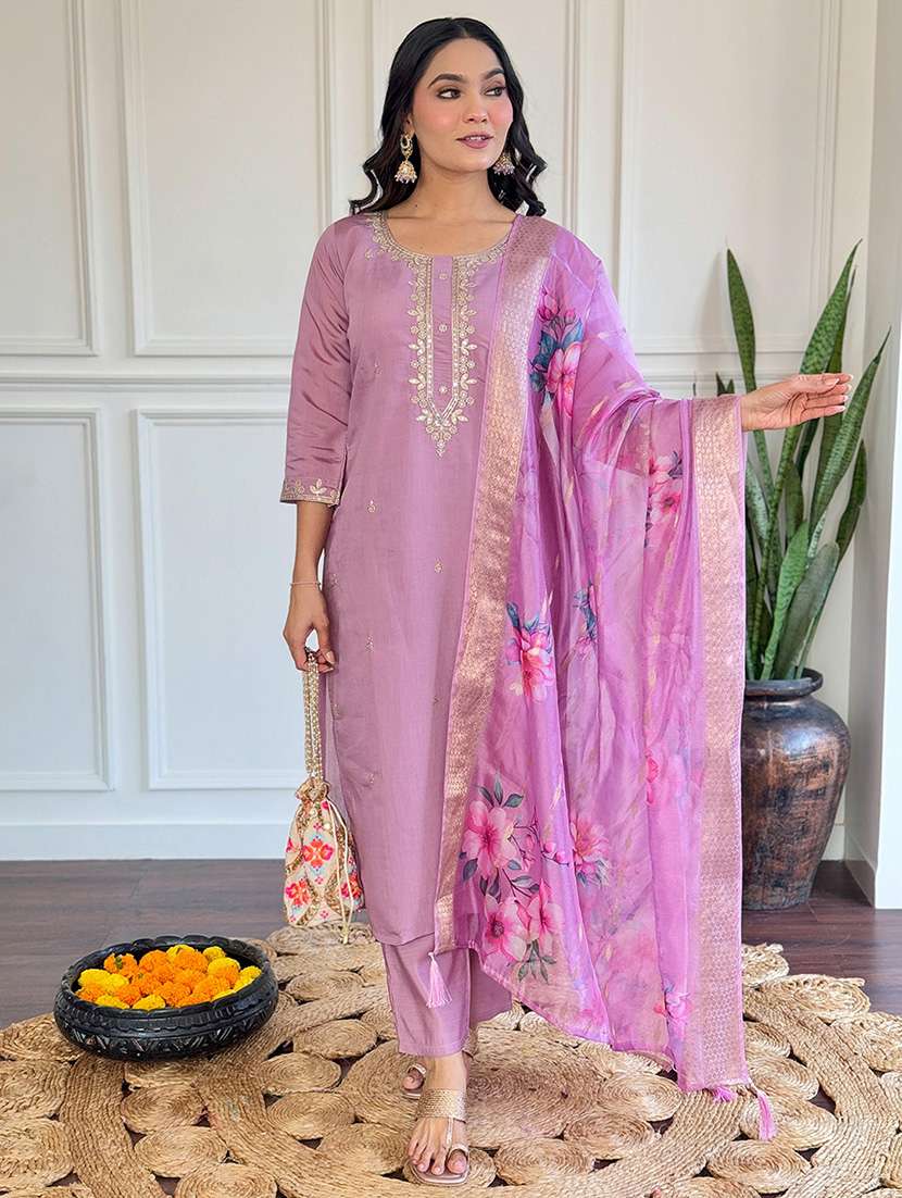 women three quarter sleeve kurta pant with dupatta set