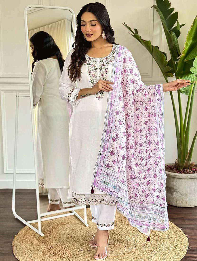 women three quarter sleeve kurta pant with dupatta set - 21976513 -  Zoom Image - 0