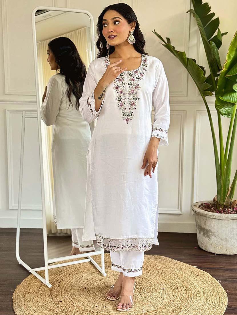 women three quarter sleeve kurta pant with dupatta set - 21976513 - Standard Image - 1