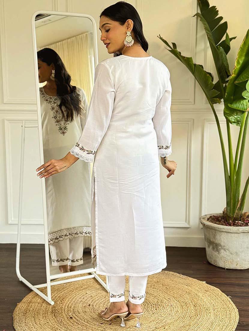 women three quarter sleeve kurta pant with dupatta set - 21976513 - Standard Image - 4