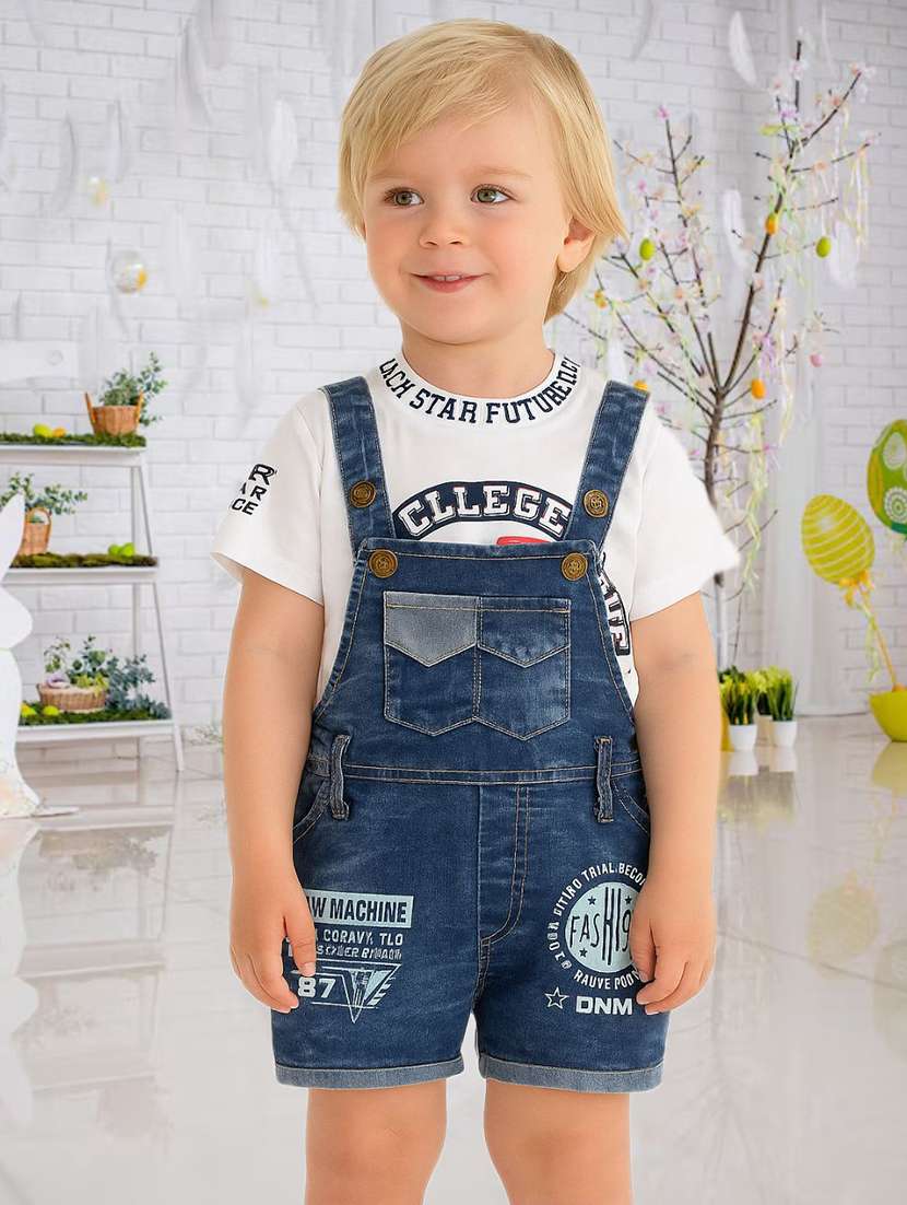boys printed t-shirt & dungaree casual wear set