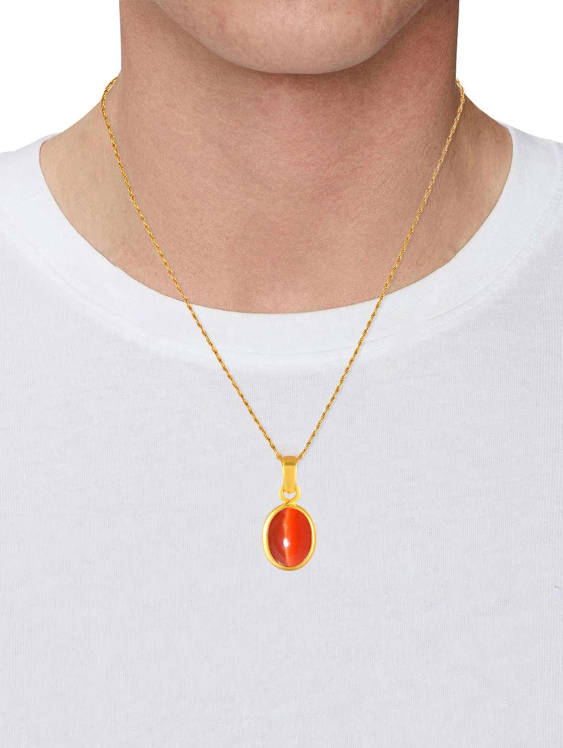 brass gold chrysoberl red cats eye lehsuniya pendant - 21976565 -  Standard Image - 4