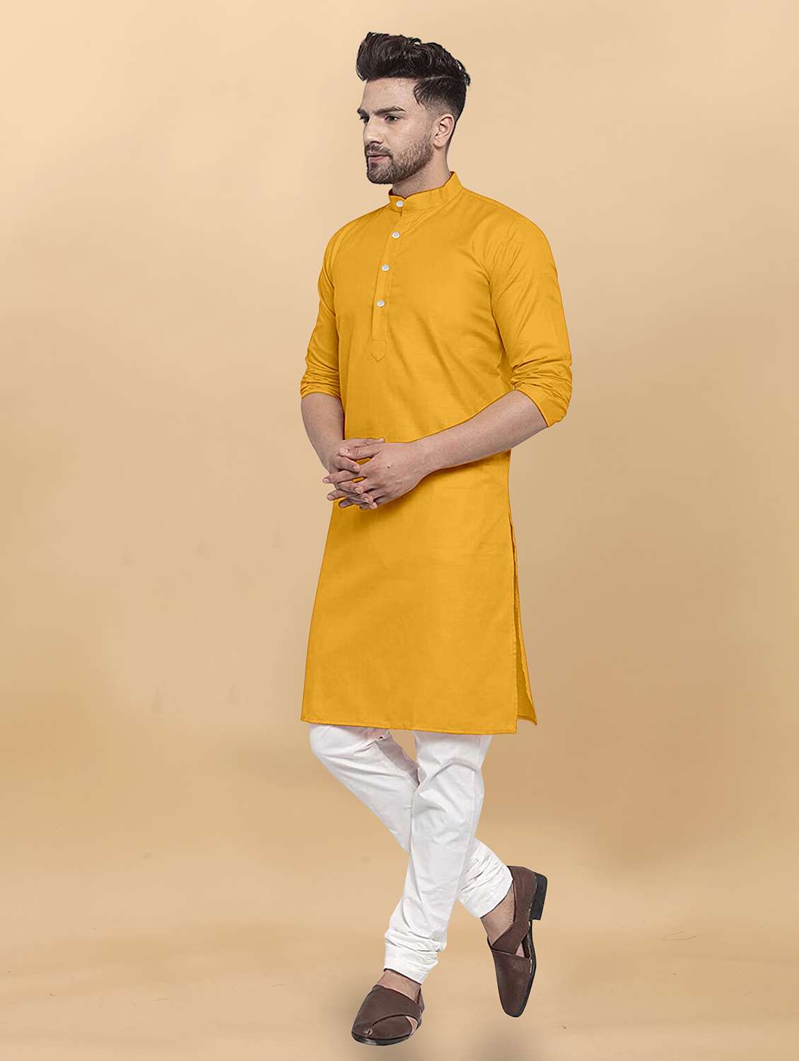 men pack of 2 solid mandarin neck long kurta - 21976589 -  Standard Image - 1