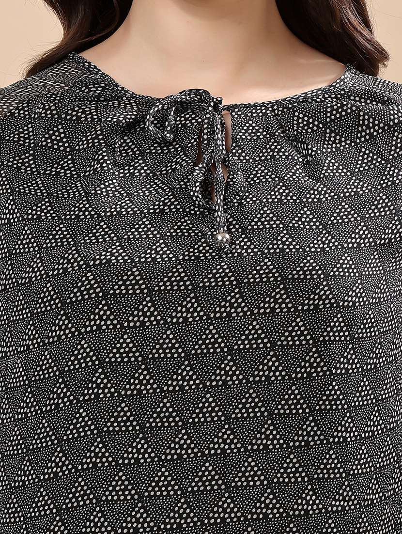 women black printed tie-up neck regular top - 21976599 - Standard Image - 4